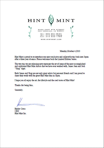 HINTMINT CEO Letter